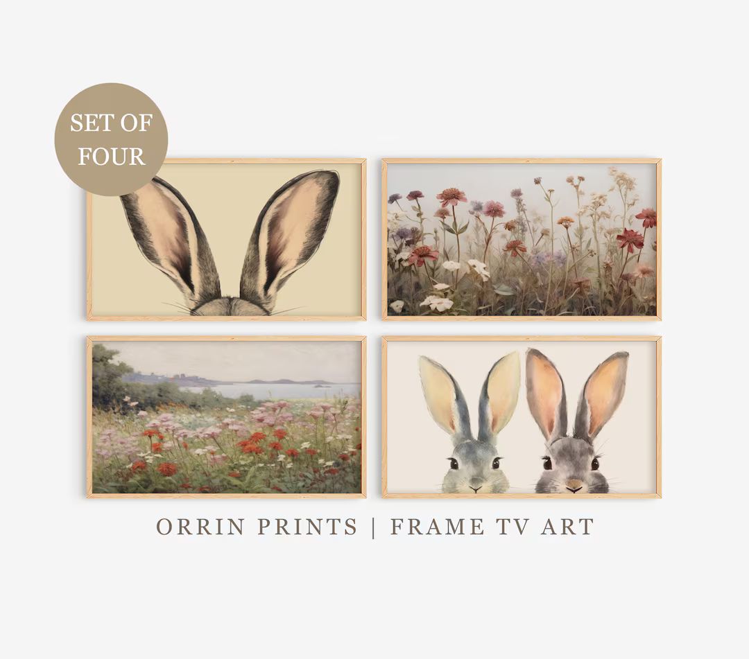 Bunny Ears Frame TV Pictures Springtime Painting Wildflowers Set of 4 - Etsy | Etsy (US)