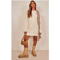 Cream Chunky Cable Knit Sweatshirt Dress | PrettyLittleThing CAN