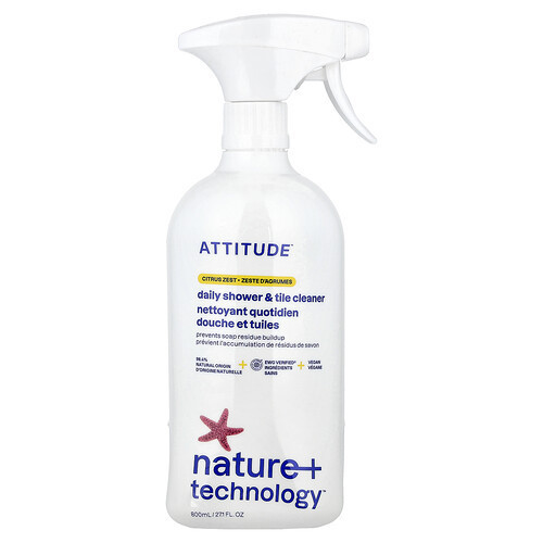 ATTITUDE, Nature + Technology™, Daily Shower & Tile Cleaner, Citrus Zest, 27.1 fl oz (800 ml) | iHerb