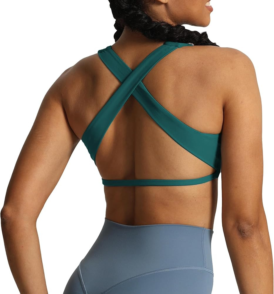 Aoxjox Women's Workout Sports Bras Square Neck Emma Cross Back Fitness Training Gym Bra Yoga Crop... | Amazon (US)