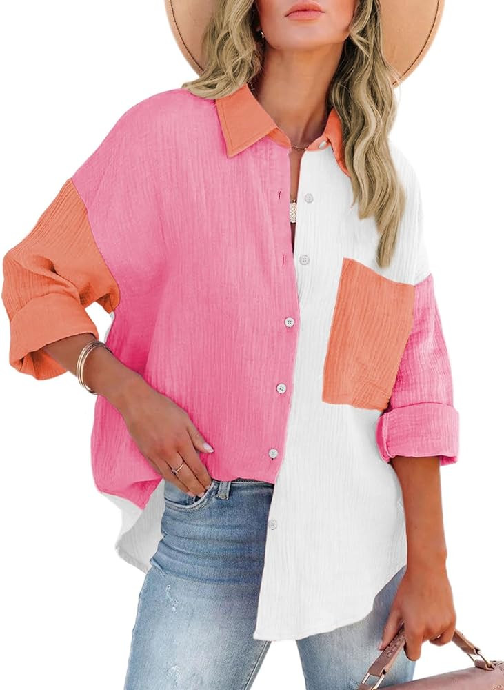 ARTFREE Womens Long Sleeve Button Down Shirts Classic Loose Fit Casual Work Oversized Boyfriend B... | Amazon (US)