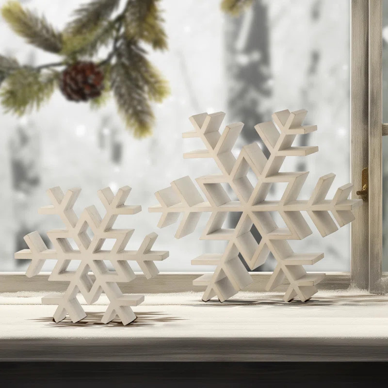11.5" Wood Table Snowflake Set of 2 | Wayfair North America