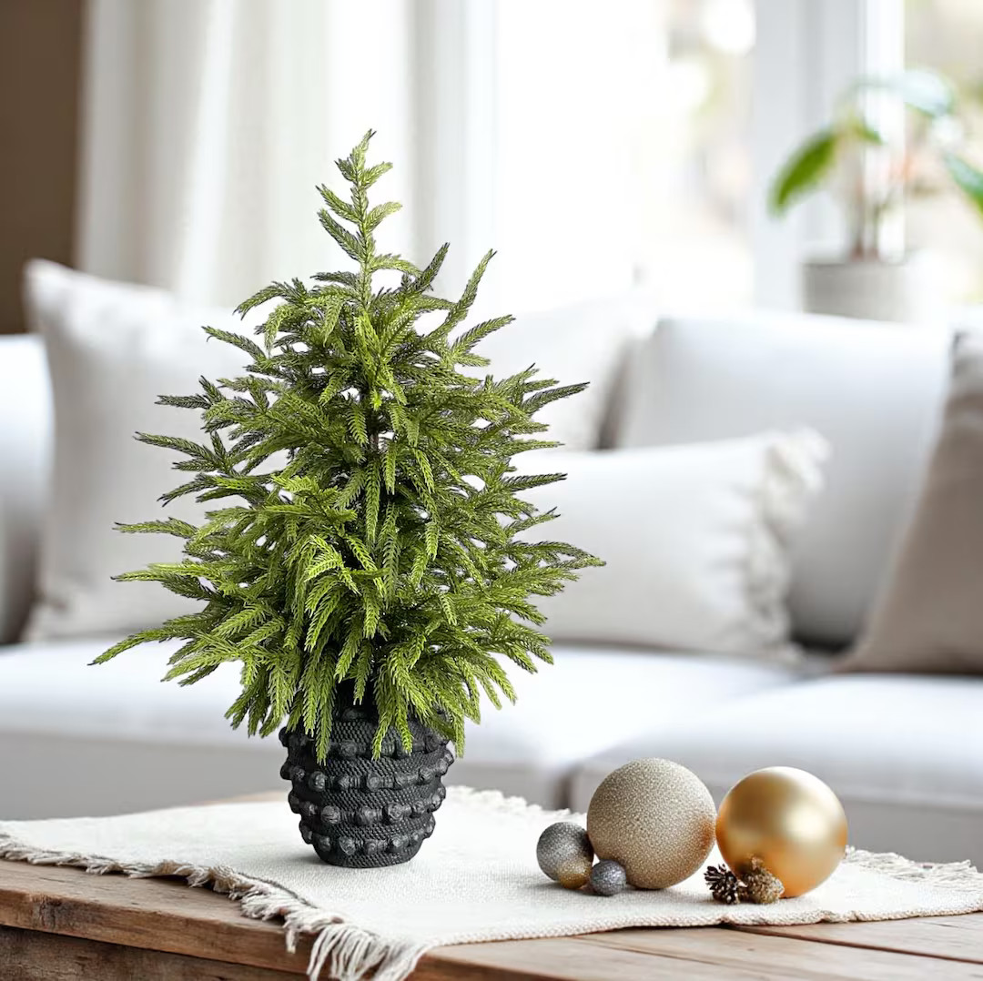 Real Touch Artificial Norfolk Pine Tree in Hobnail Pot - 26" Tabletop Christmas Decor - Etsy | Etsy (US)