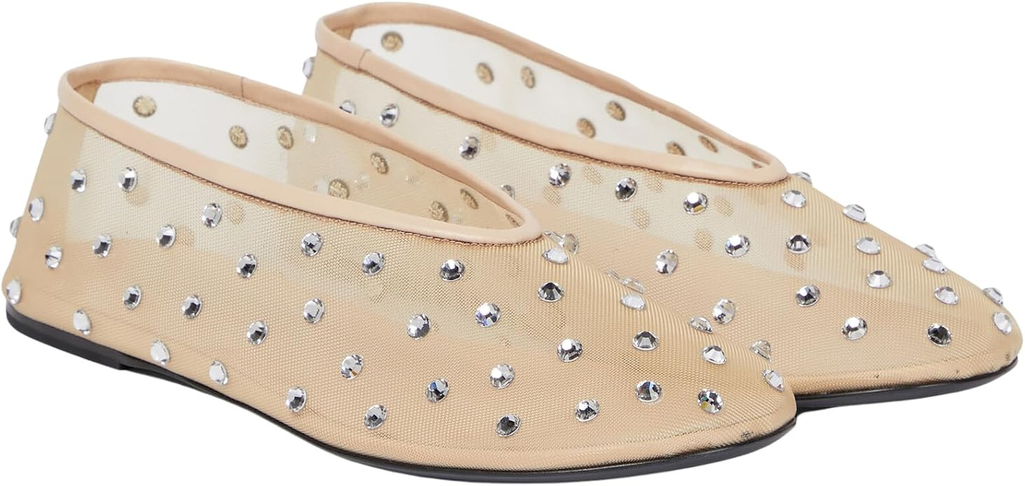 Yishaweiqi Crystal Rhinestone Ballet Flats for Women Breathable Mesh Flats Slip On Ballerina Shoe... | Amazon (US)