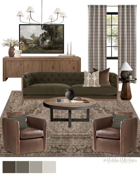 Living room decor mood board, living room design ideas, living room inspiration, home decor Inspo, green sofa, leather swivel chair #livingroom

#LTKSaleAlert #LTKStyleTip #LTKHome