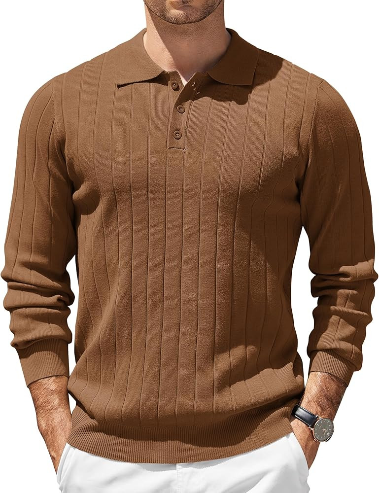 COOFANDY Mens Knit Polo Sweater Long Sleeve Polos Lightweight Casual Dress Pullover Sweaters | Amazon (US)