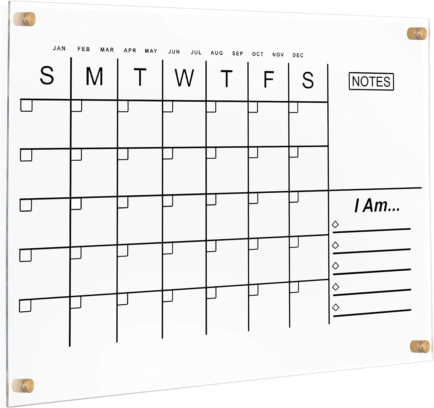 Acrylic Calendar Dry Erase Calendar For Wall, Notes, I AM Affirmations (Gold) | Amazon (US)