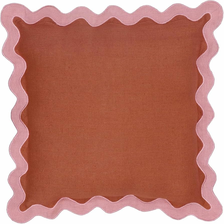 Tov Furniture Scalloped Edge Pink and Terracotta Linen Throw Pillow | Amazon (US)