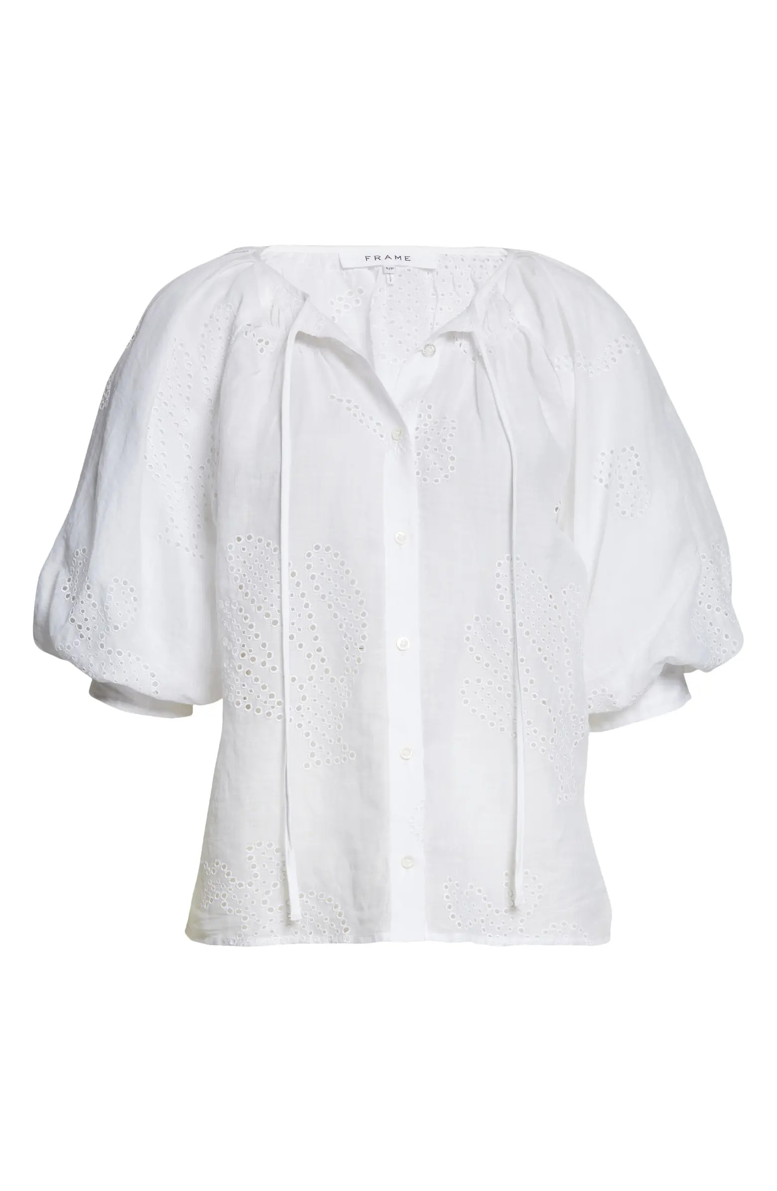 FRAME Eyelet Puff Sleeve Blouse | Nordstrom | Nordstrom