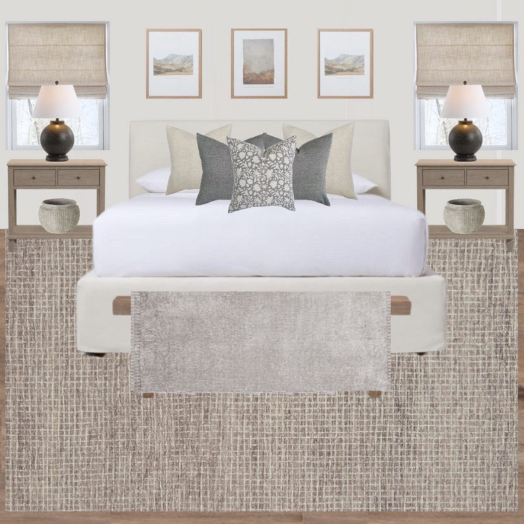Neutral bedroom design, black table lamp, beige bedframe, nightstands from Pottery Barn, wooden bench, throw pillows, Amber Lewis rug, home decor from Target, coffee, table, bedroom, home decor from Wayfair, affordable home decor 

#LTKStyleTip #LTKHome #LTKFindsUnder50