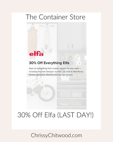30% Off everything Elfa at The Container Store! Today is the last day! Elfa shelves are great organizing solutions for closets, garages, and the home in general! 

It’s adjustable shelving so it’s versatile and can change with your needs. These are also great for kids closets. We are adding them to one side of our son’s closet and our baby’s closet.

home organization, organizing, organize, shelf

#LTKfamily #LTKsalealert #LTKhome