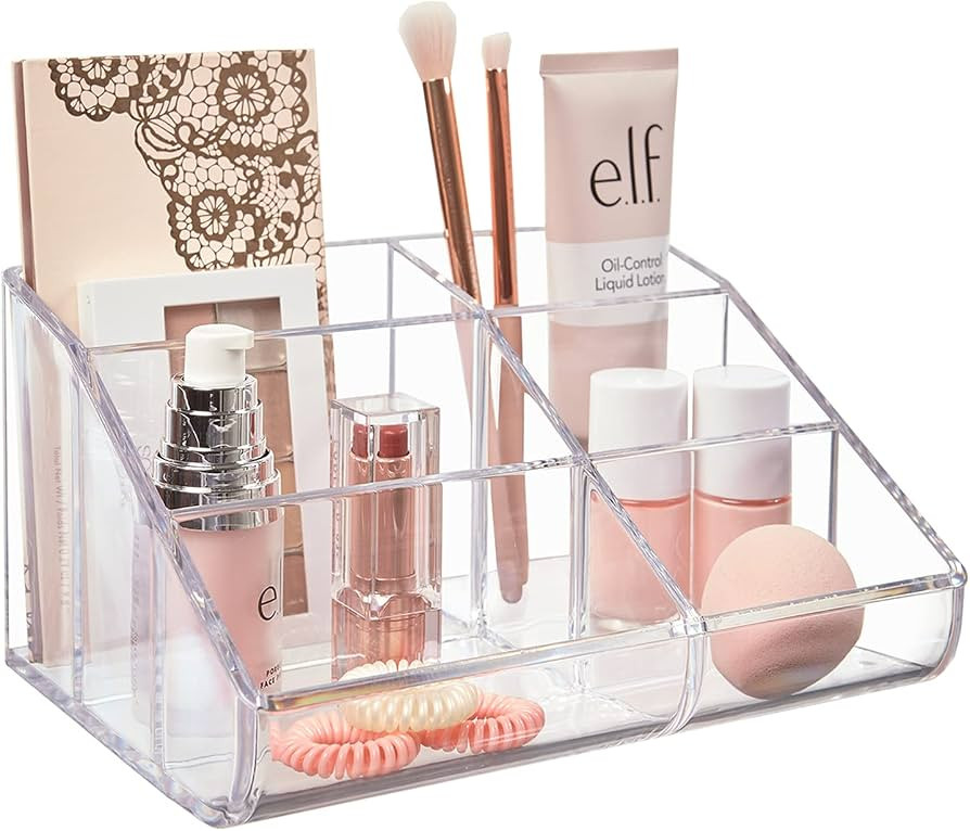 STORi Clear Plastic Vanity Makeup Organizer | 6-Compartment Holder for Brushes, Eyeshadow Palette... | Amazon (US)