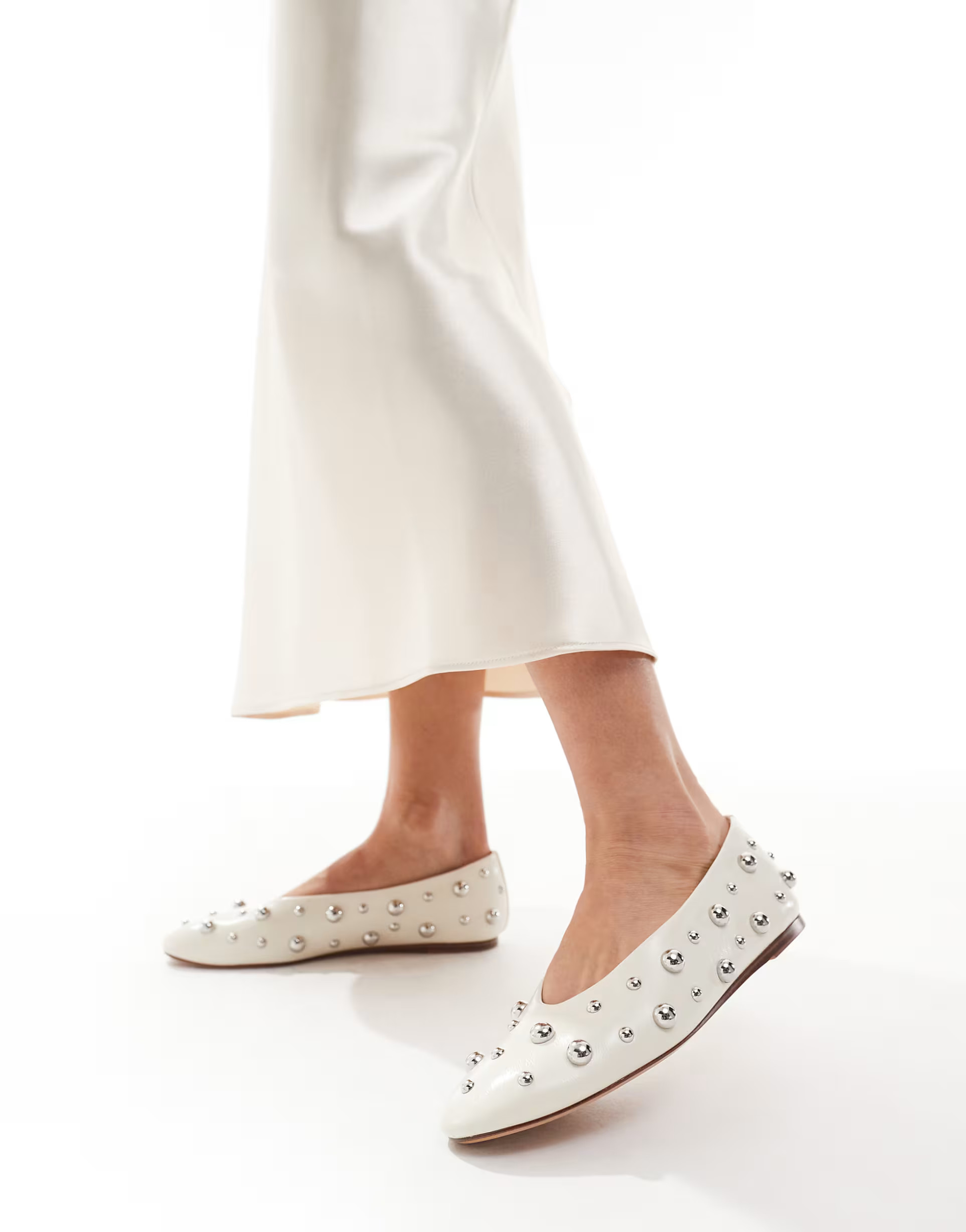 Stradivarius studded ballet flat in ecru | ASOS (Global)