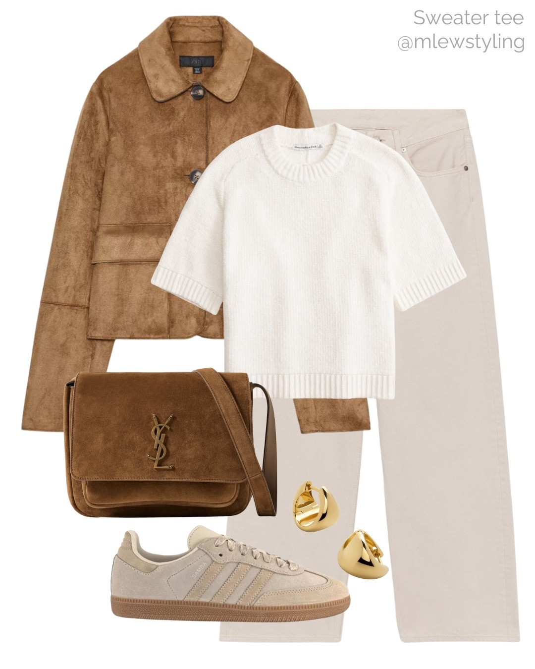 Fall outfit with a suede jacket and a sweater tee 🤍

Tags: Abercrombie short sleeved sweater, ecru jeans, adidas samba sneakers, ysl suede bag, new in Zara, autumn fashion 

#LTKItBag #LTKStyleTip #LTKShoeCrush