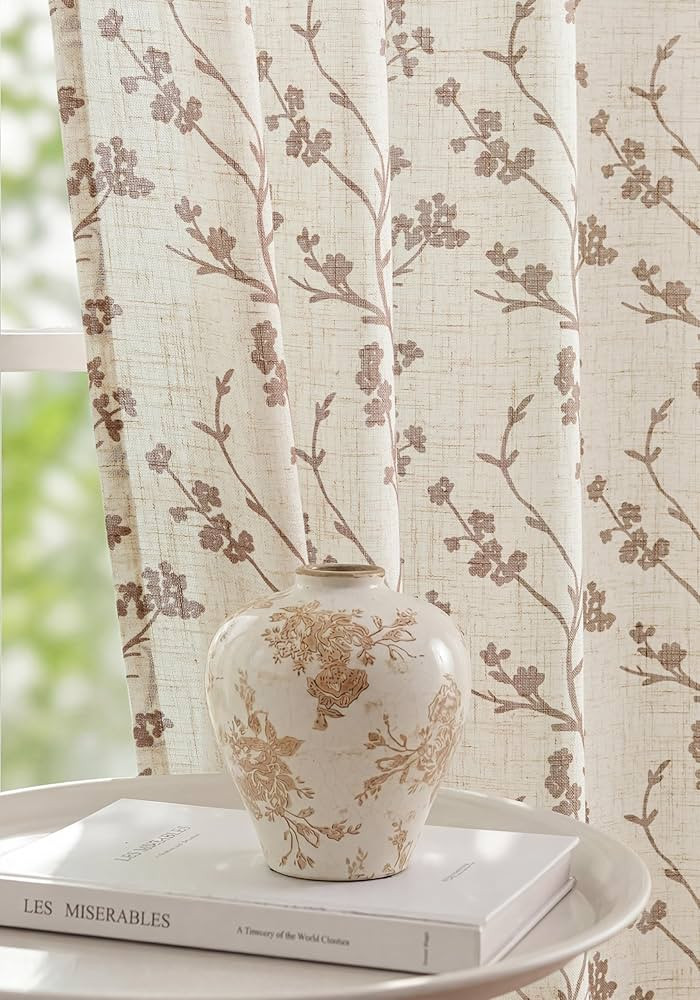Floral Linen Shree Printed Curtains 84 Inches Light Filtering Vintage Farmhouse, Back Tab Rod Poc... | Amazon (US)
