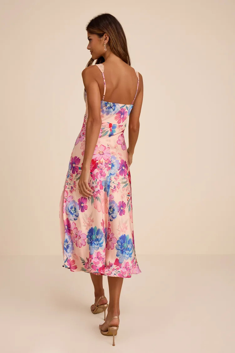 Jaylene Blush Multi Floral Lace Tie-Front Midi Dress | Lulus