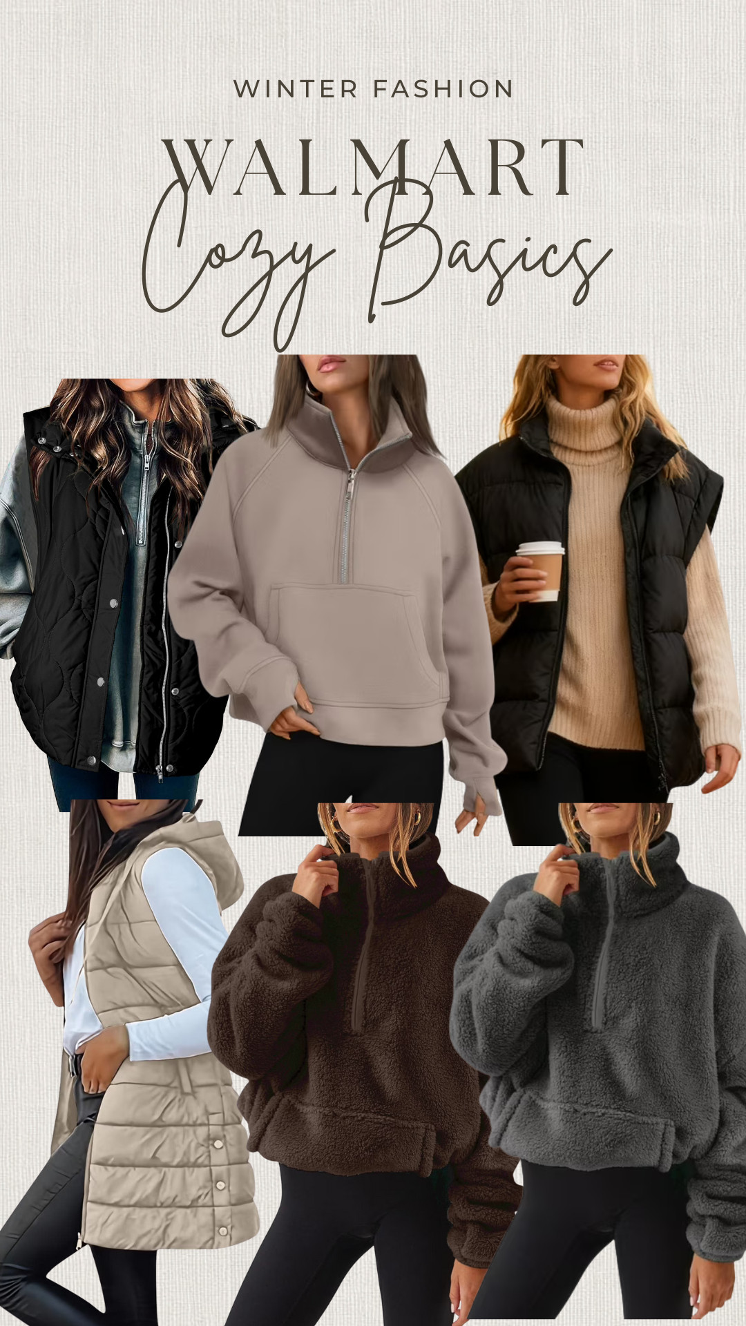 The coziest, every day basics to give or keep for sweater weather season! 🎁 • • Christmas gift guides, jacket, puffer vest, puffer jacket, half zip, sweatshirt, cozy outfits, winter outfit ideas, winter wardrobe, coats, gifts for her, presents for friends, Walmart fashion finds #LTKootd 

 #LTKHoliday #LTKootd #LTKFindsUnder50