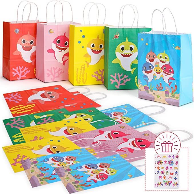 EPS 66 Pcs Baby Shark Party Favors (16 Bags, 50 Tattoos) Goodie Candy Kids Treat Paper Bag, For B... | Amazon (US)
