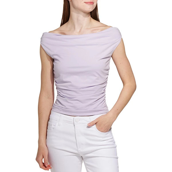 Women's Le Lis Ruched Off the Shoulder Tank Top Large Lavender | Scheels