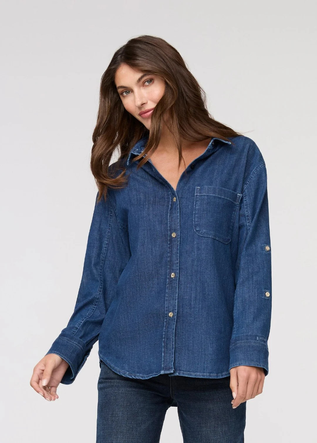 Performance Denim Lite Relaxed Button Down - Medium Stone | DUER
