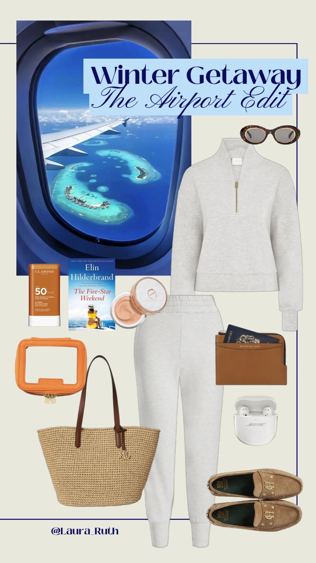 The ultimate winter getaway airport outfit ✈️🌴✨ an elevated neutral lounge set perfect for travel days, featuring a cosy half-zip sweater, jogger sweatpants, chic slip on loafers, oversized sunglasses, and must-have airport essentials for a comfy yet polished vacation look. 

#LTKwinter #LTKtravel #LTKuk