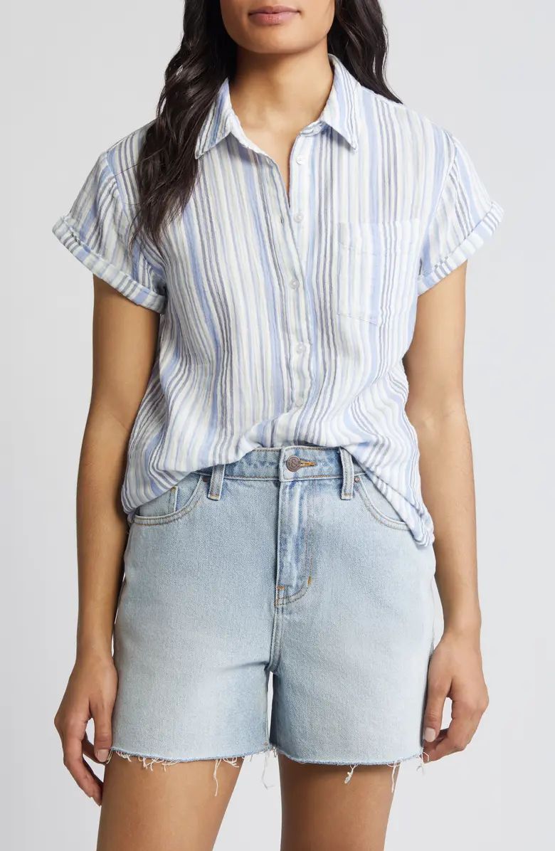 Caslon® Stripe Cotton Gauze Button-Up Shirt | Nordstrom | Nordstrom