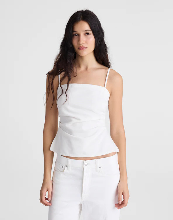 Airy Denim Ruched Squareneck Tank | Madewell