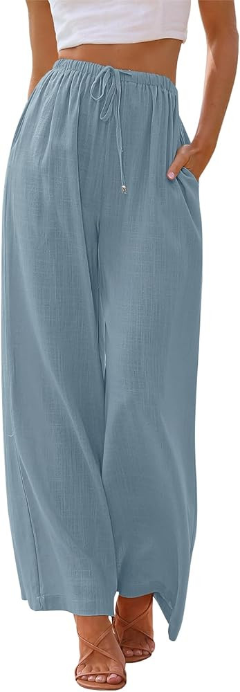 LILLUSORY Women's Linen Summer Palazzo Pants Flowy Wide Leg Beach Pants with Pockets | Amazon (US)