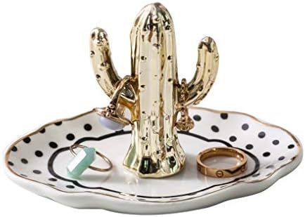 WANYA Cactus Ceramic Ring Jewelry Holder Decor Dish Organizer, Gold Cactus | Amazon (US)