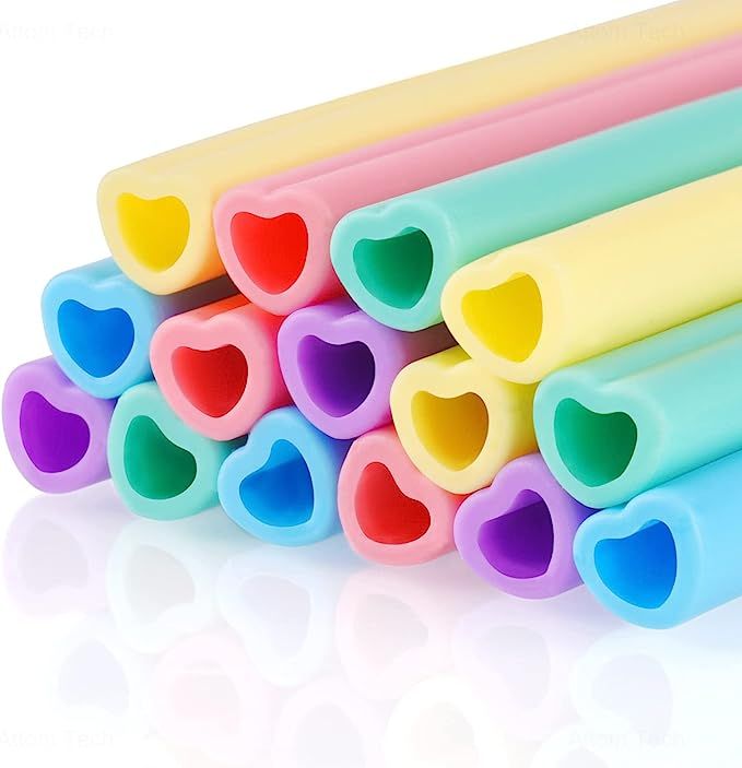 Tomorotec Reusable Silicone Drinking Straws Heart Shaped 15PCS 10” Long for 6-20 oz Tumblers So... | Amazon (US)