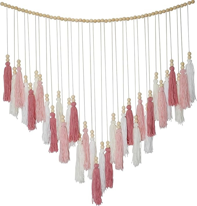 Pink&White Large Macrame Wall Haning Boho Decor,Blush Pink Tassel Wall Decor Bohemian, Pink Bedro... | Amazon (US)