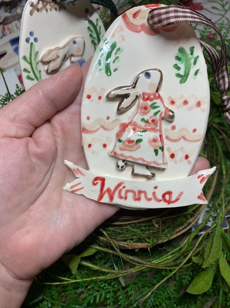 Easter Ornament Bunny on Egg Handmade  Gift for Kids  | Etsy | Etsy (US)