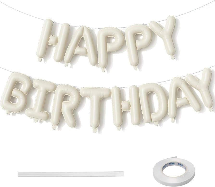 Cream Happy Birthday Balloon Banner, Neutral Beige Happy Birthday Foil Balloon, 16 Inch Ivory Whi... | Amazon (US)