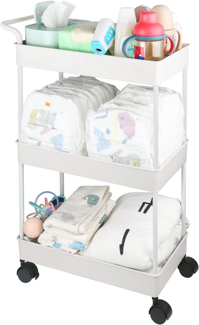Baby Diaper Caddy, Plastic Movable Cart for Newborn Nursery Essentials Diaper Storage Caddy Organ... | Amazon (US)