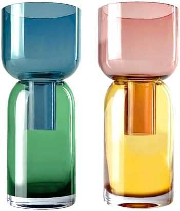 Cloudnola Reversible Glass Flower Vase and Bud Vase Set of 2, Blue & Green and Pink & Yellow, Ide... | Amazon (US)