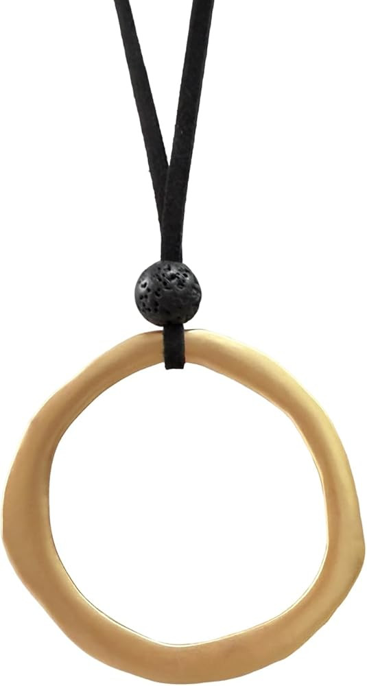 Long Necklace for Women 14k Gold Plated Large Pendant Long Black Leather Necklace for Women Adjus... | Amazon (US)