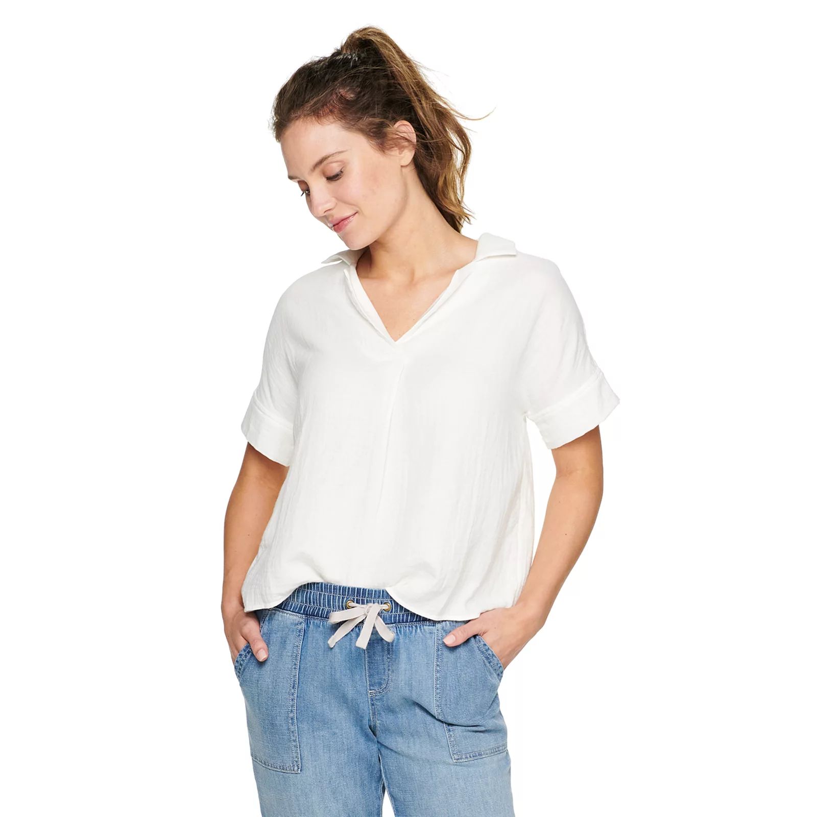 Women's Sonoma Goods For Life Rolled Short Sleeve Shirt, Size: Medium, White | Kohl's