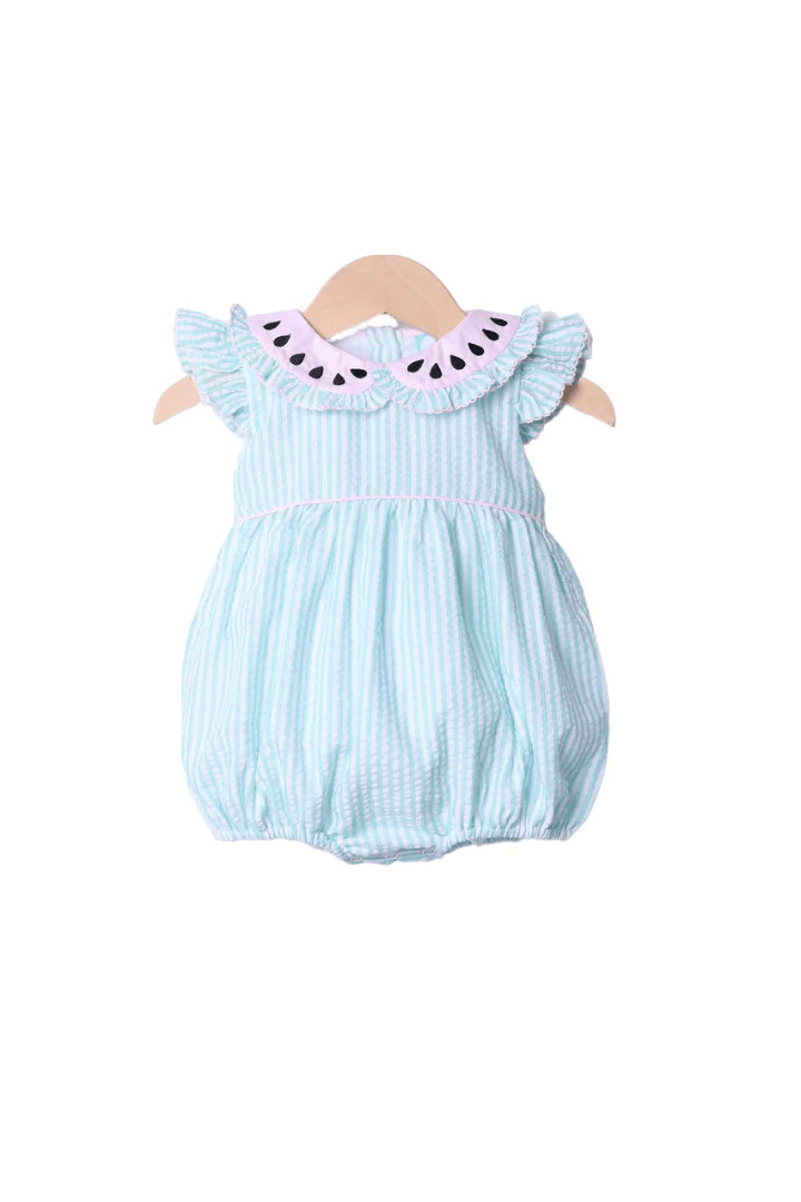 Mint Seersucker Watermelon Bubble | The Smocked Flamingo