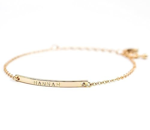 16K Gold Your Name Bar Bracelet Personalized gift Gold Plated bar Delicate Hand Stamp Best brides... | Amazon (US)