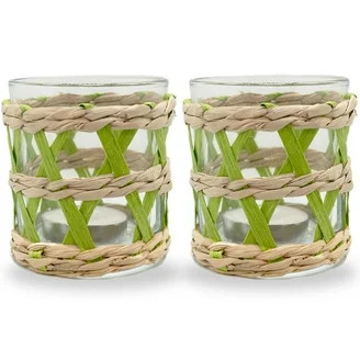 Wicker Rattan Woven Tea Light Pillar Candle Holder - Set of Two Straw Seagrass Glass Votive Candl... | Walmart (US)