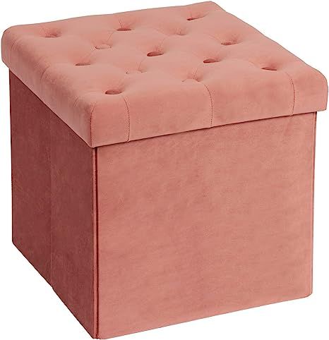 B FSOBEIIALEO Storage Ottoman Cube, Velvet Tufted Folding Ottomans with Lid, Footstool Rest Padde... | Amazon (US)