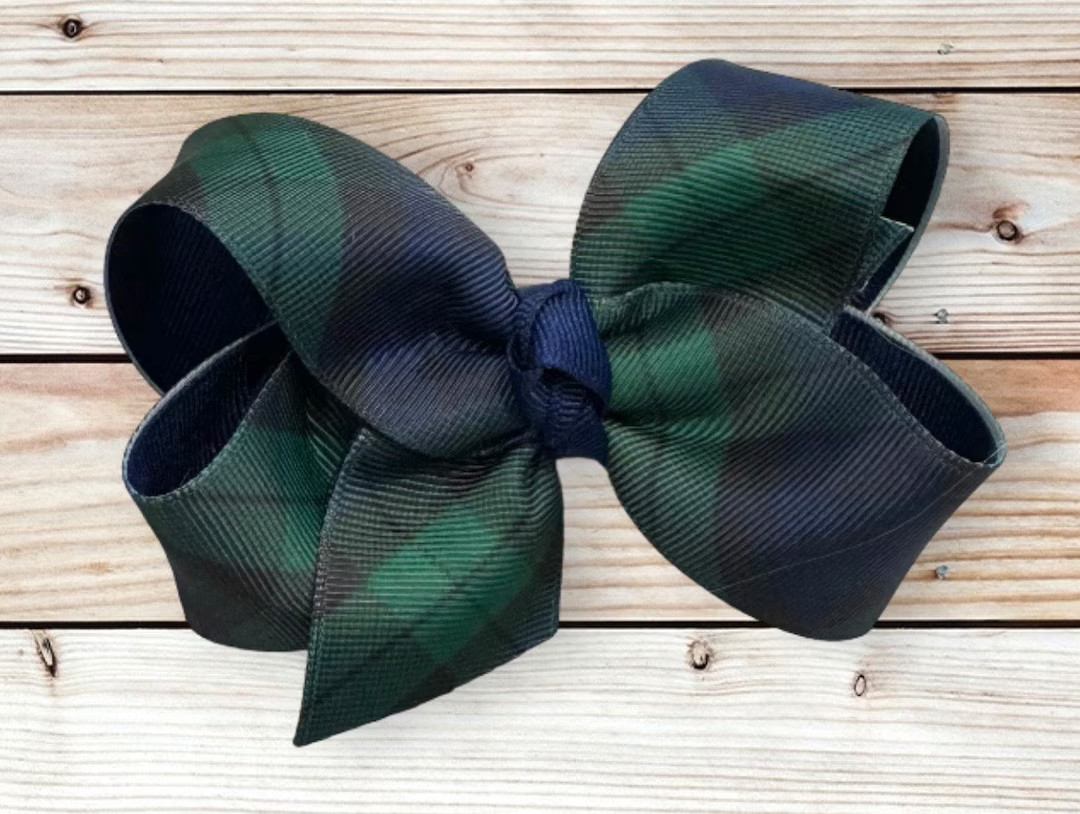 Plaid 4" Bow for Baby Toddler and Little Girl, Blue and Green Plaid Hair Bow, Girls School Bows, ... | Etsy (US)