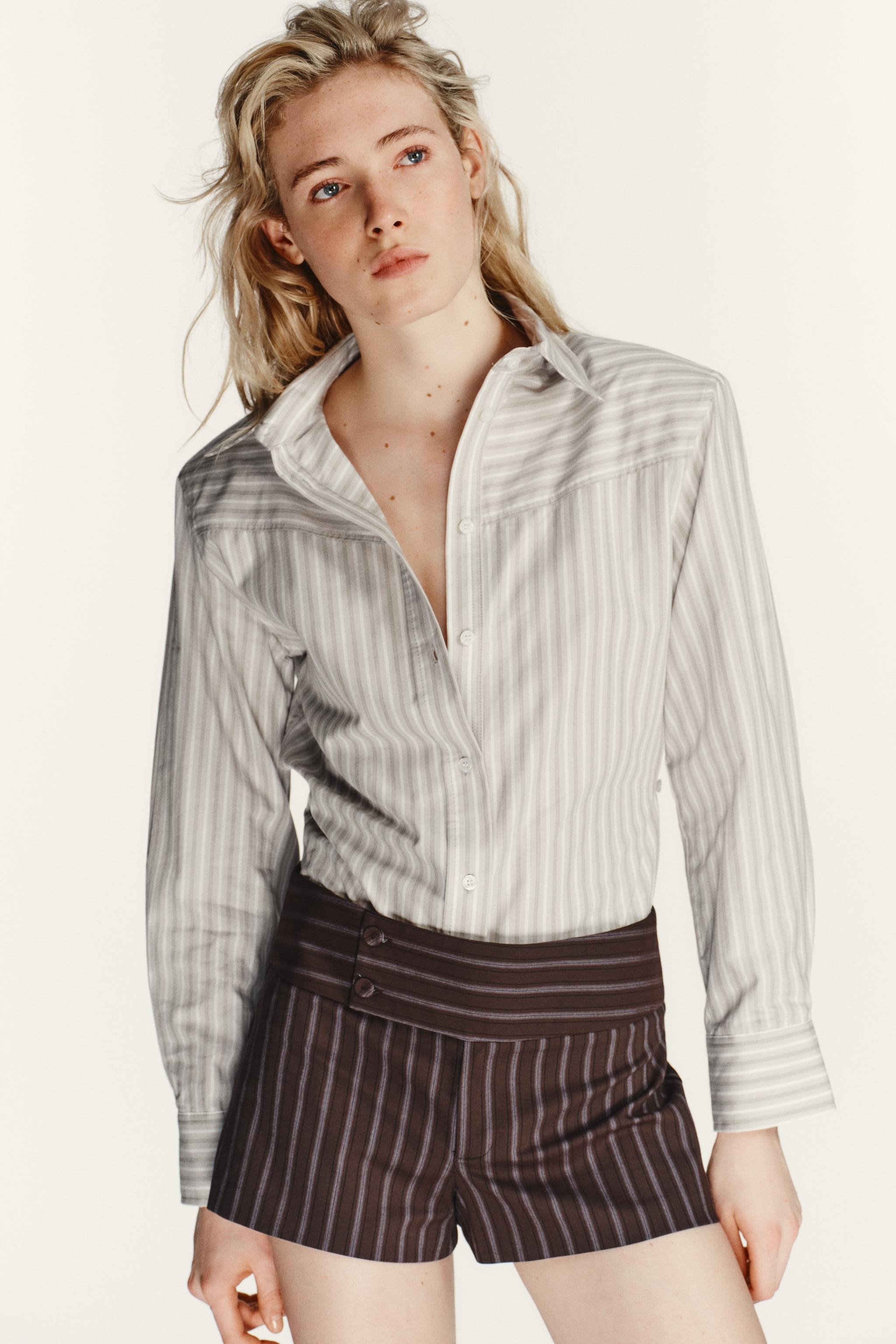 STRIPED POPLIN SHIRT WITH SHOULDER PADS | Zara US