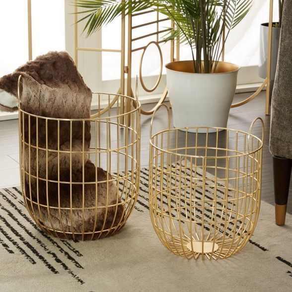 Set of 2 Contemporary Iron Storage Baskets Gold - Olivia &#38; May | Target