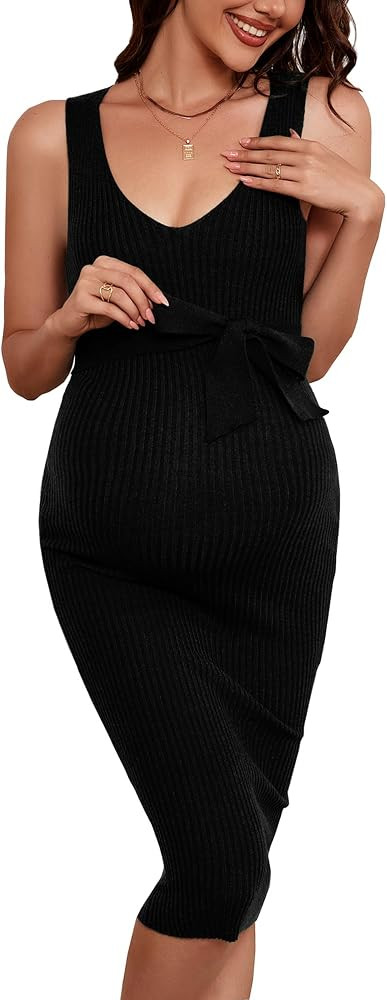 WANTROY Maternity Dress Sleeveless Rib Knit V Neck Casual Summer Baby Shower Dresses Pregnancy Cl... | Amazon (US)
