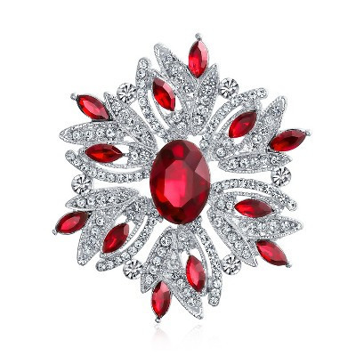 Bling Jewelry Large Statement Art Deco Style Ruby Red Crystal Flower Brooch Scarf Pin Silver Plated Color - Red | Target