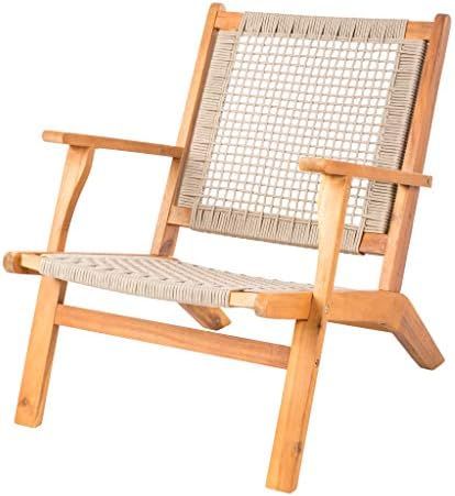 Patio Sense Vega Natural Stain Outdoor Chair | Acacia Wood Construction | Woven Web Seat | Mid Ce... | Amazon (US)