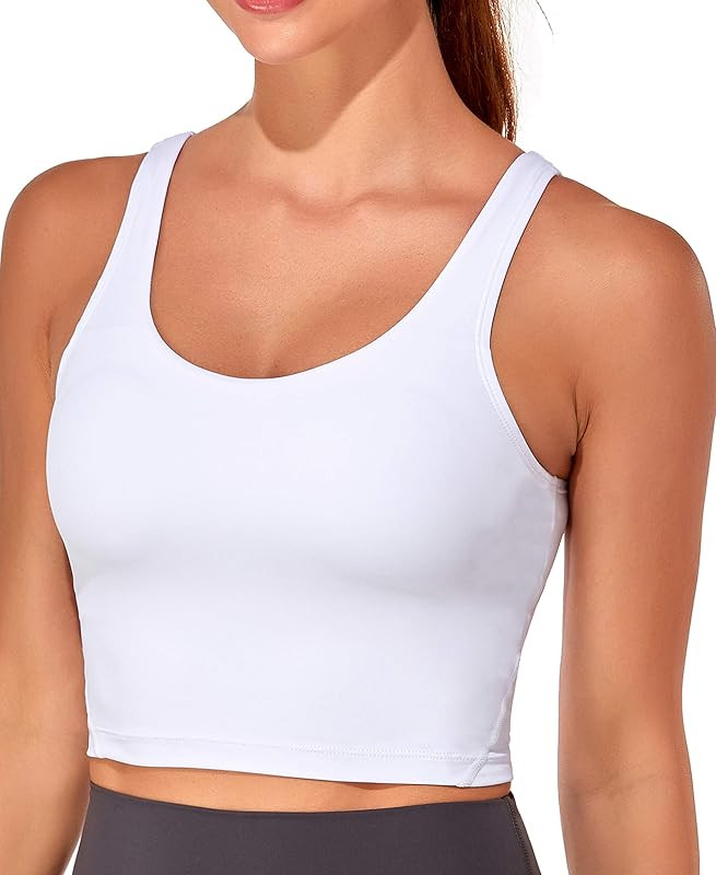 Oalka Sports Bra Womens Longline Padded Crop Tank Yoga Bras Workout Fitness Top | Amazon (US)