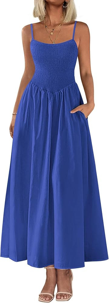PRETTYGARDEN Women's Smocked Maxi Dresses 2026 Summer Sundress Casual Spaghetti Strap Swing A Lin... | Amazon (US)