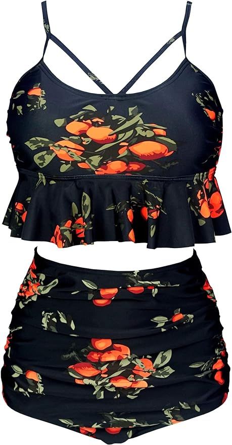 COCOSHIP Women's Retro Boho Flounce Falbala High Waist Bikini Set Chic Swimsuit(FBA) | Amazon (US)